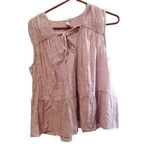 A New Day Dusty Pink Dotted Swiss Xl Sleeveless Babydoll Top With Bow